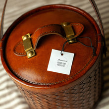 Load image into Gallery viewer, Brown Leather Basket Weave Ice Bucket w/Tongs