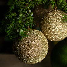 Load image into Gallery viewer, Champagne Gold Glitter Bulb Ornament, Set of 3