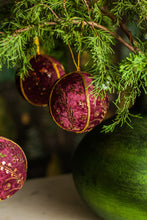 Load image into Gallery viewer, Burgundy and Copper Velvet Embellished Ornament, Set of 3