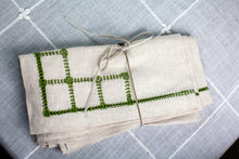 Load image into Gallery viewer, Grams Embroidered Napkins, Flax/Dark Grass, Set of 4