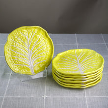 Load image into Gallery viewer, Portuguese Secla Yellow Cabbageware Dinner Plates, Set of 7