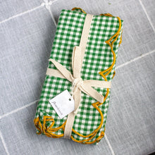 Load image into Gallery viewer, Green Cotton Scalloped Napkins with Contrasting Stitched Edges, Set of 4