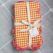Load image into Gallery viewer, Orange Cotton Scalloped Napkins with Contrasting Stitched Edges, Set of 4
