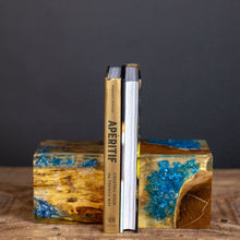 Load image into Gallery viewer, Hazlett Bookends, Teak and Blue Resin