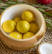 Load image into Gallery viewer, Round Mango Wood & White Enamel Bowl