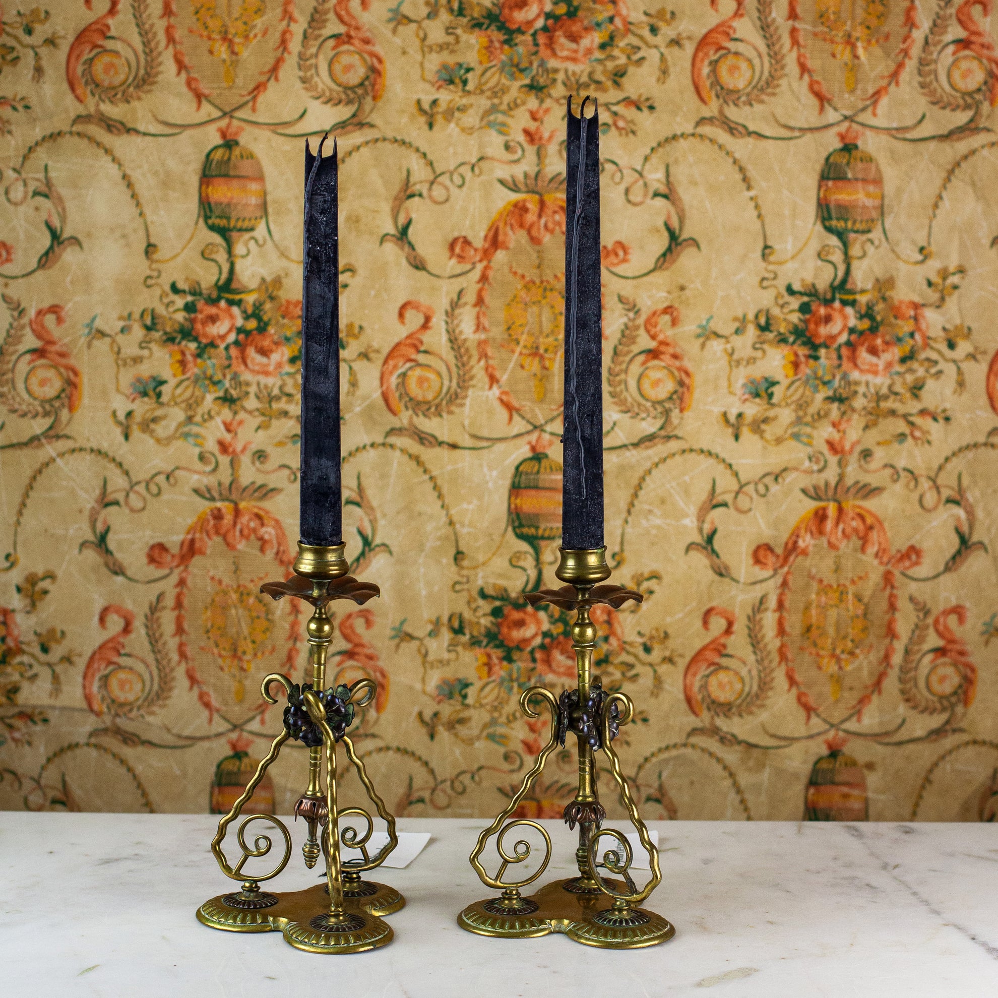 1880s Brass Candlestick Pair, 9.5