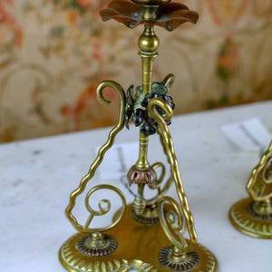 1880s Brass Candlestick Pair, 9.5" tall
