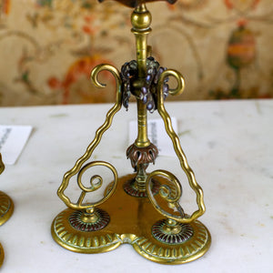1880s Brass Candlestick Pair, 9.5" tall