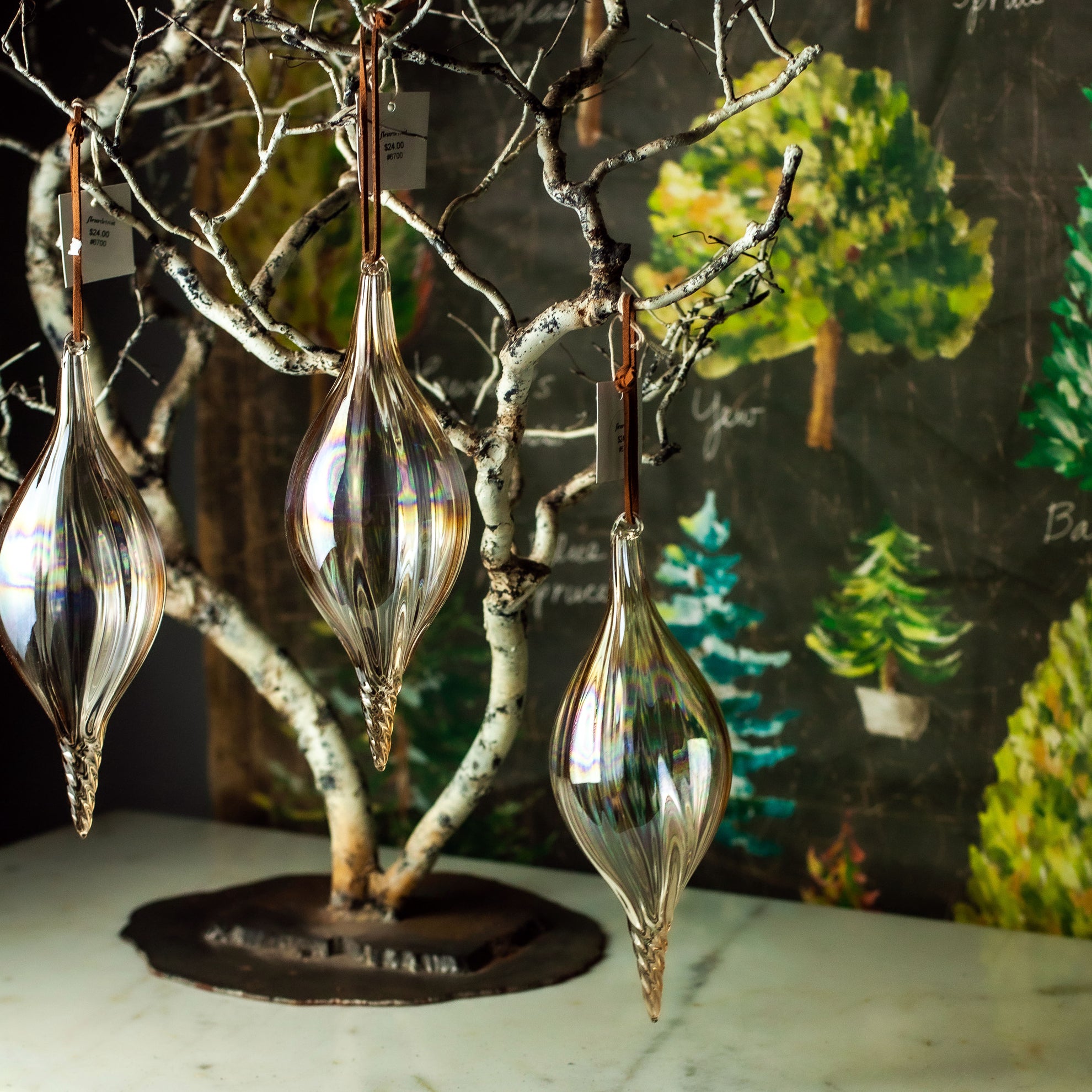 Iridescent Glass Ornaments, set of 3