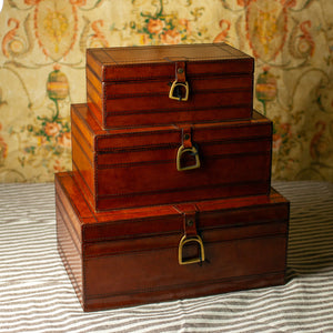 Brown Leather Suede Lined Nesting Boxes