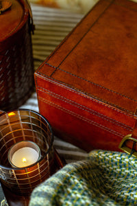 Brown Leather Suede Lined Nesting Boxes