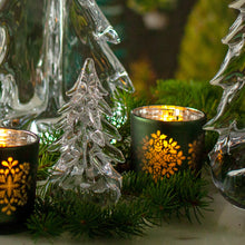 Load image into Gallery viewer, Set of 3 Frosted Green Glass Snowflake Votive Holder, 3&quot;
