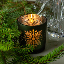 Load image into Gallery viewer, Set of 3 Frosted Green Glass Snowflake Votive Holder, 3&quot;
