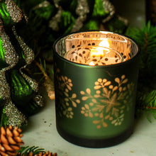 Load image into Gallery viewer, Set of 3 Frosted Green Glass Snowflake Votive Holder, 3&quot;
