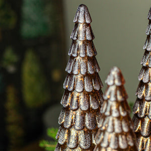 Frosted Copper LED Mercury Glass Trees w/Timers, 13"