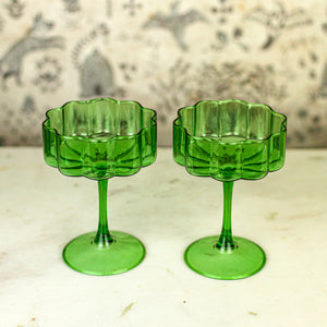 Fazeek Wave Green Coupe Glasses, Set of 2