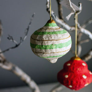 Paper Mache Ornaments with Metallic Details, set of 3