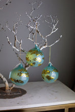 Load image into Gallery viewer, Aqua Sequin Glass Ball Ornaments, set of 3
