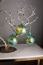 Load image into Gallery viewer, Aqua Sequin Glass Ball Ornaments, set of 3
