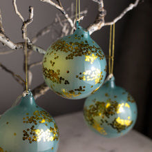 Load image into Gallery viewer, Aqua Sequin Glass Ball Ornaments, set of 3
