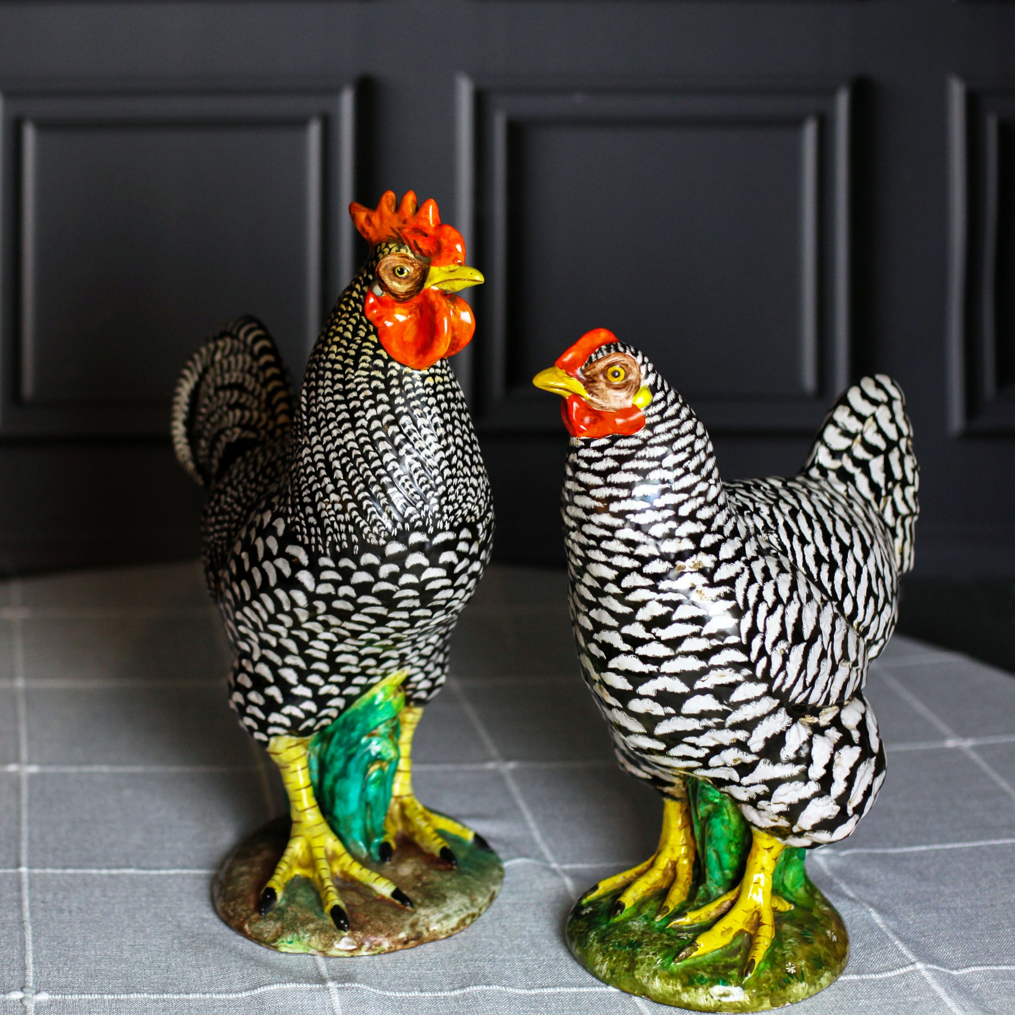 Vintage Majolica Hen & Rooster Pair