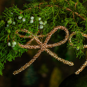 Gold Metal Rhinestone Bow Ornament, Set of 3