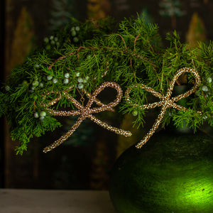 Gold Metal Rhinestone Bow Ornament, Set of 3