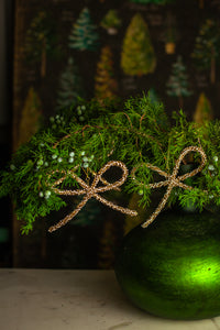 Gold Metal Rhinestone Bow Ornament, Set of 3