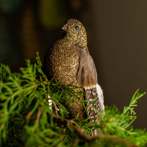 Brown Glitter Tail Feather Bird Ornament