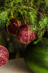Burgundy and Copper Velvet Embellished Ornament, Set of 3