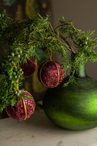 Burgundy and Copper Velvet Embellished Ornament, Set of 3