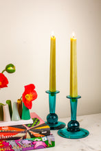 Load image into Gallery viewer, Vintage Blue Glass Candlestick Holders
