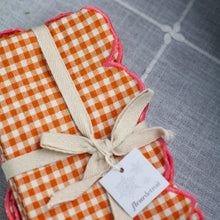 Load image into Gallery viewer, Orange Cotton Scalloped Napkins with Contrasting Stitched Edges, Set of 4
