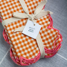 Load image into Gallery viewer, Orange Cotton Scalloped Napkins with Contrasting Stitched Edges, Set of 4
