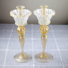 Load image into Gallery viewer, Murano Glass Gold &amp; White Candlesticks Pair
