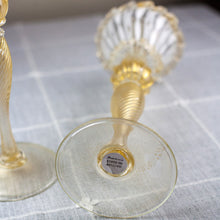 Load image into Gallery viewer, Murano Glass Gold &amp; White Candlesticks Pair
