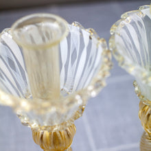 Load image into Gallery viewer, Murano Glass Gold &amp; White Candlesticks Pair
