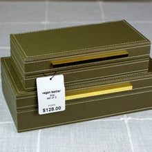 Load image into Gallery viewer, Green Vegan Leather Felt Lined Hinged Nesting Boxes, set of 2
