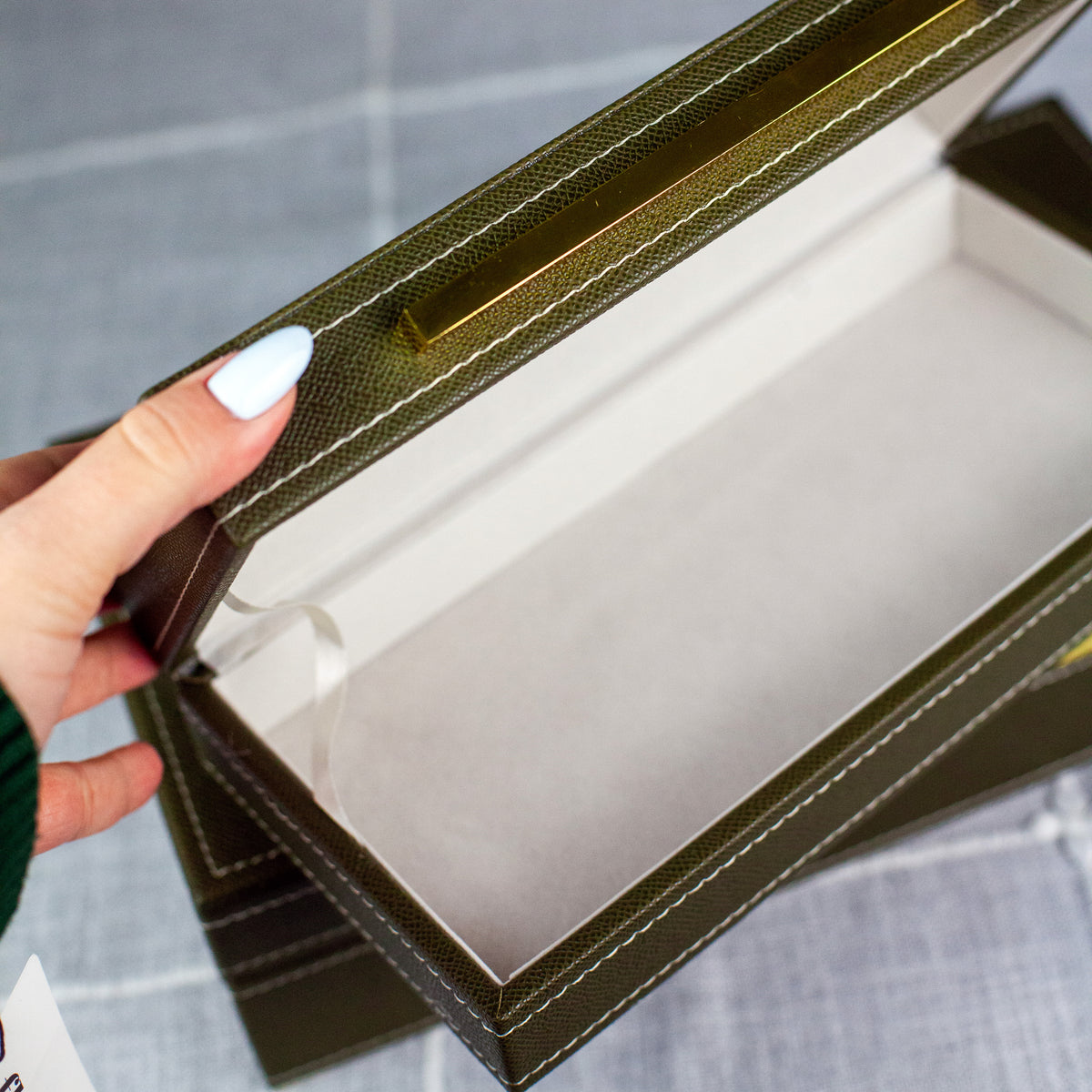 Green Vegan Leather Felt Lined Hinged Nesting Boxes, set of 2 ...