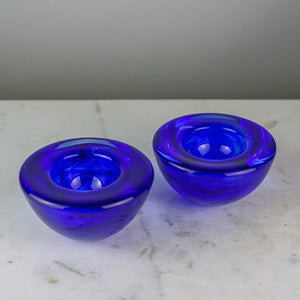 Kosta Boda Atoll colbalt blue candleholders, pair