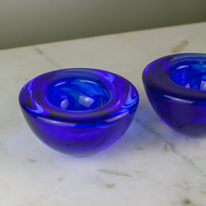 Kosta Boda Atoll colbalt blue candleholders, pair