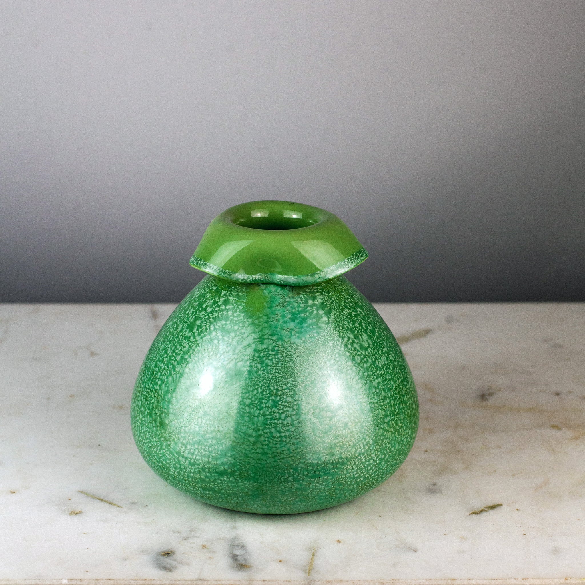 Folded Rim Pottery Sarreguemines Pottery Crystalline Green Glazed Vase, Folded Rim ...
