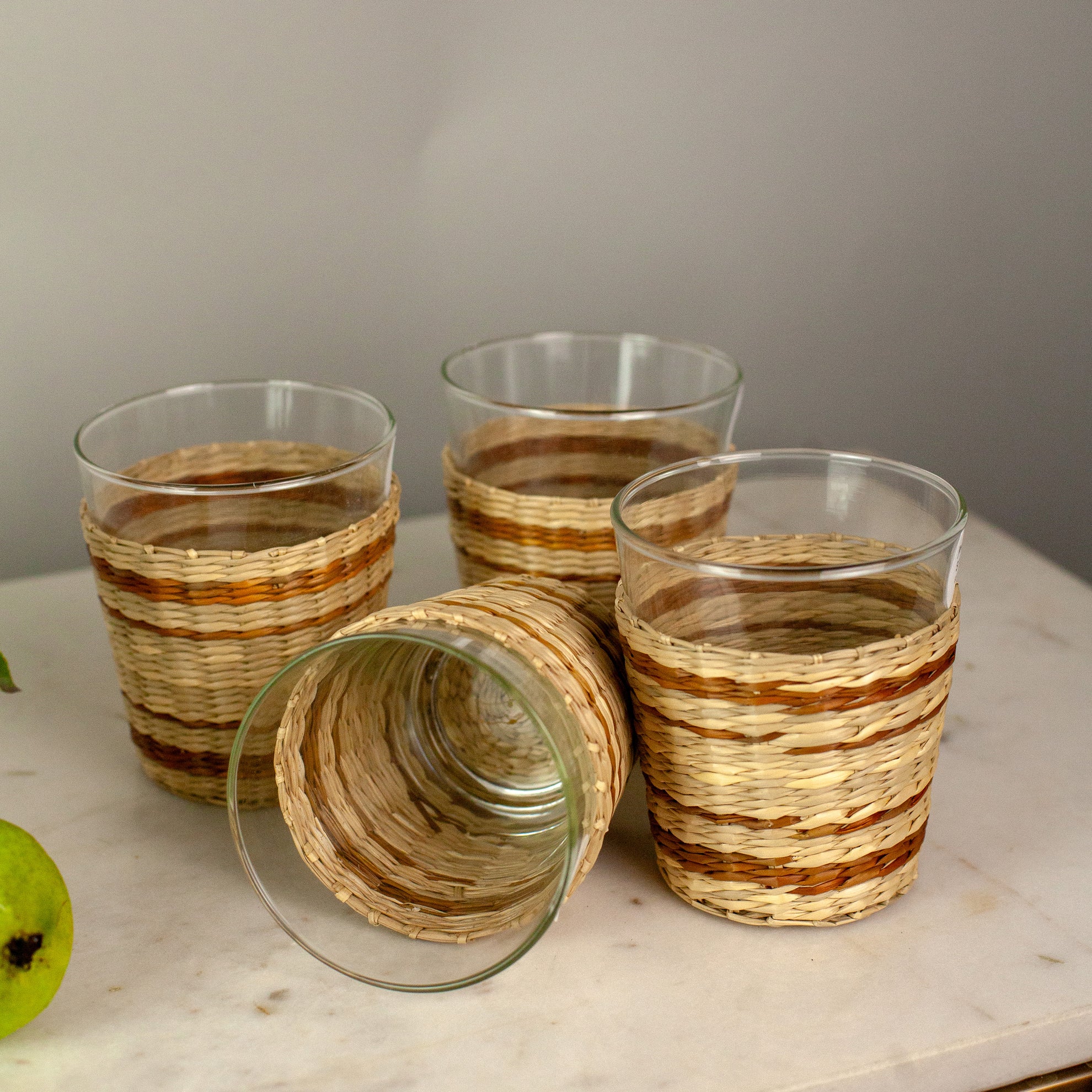 Seagrass Brown Stripe Wide Cage Tumblers, Set of 4