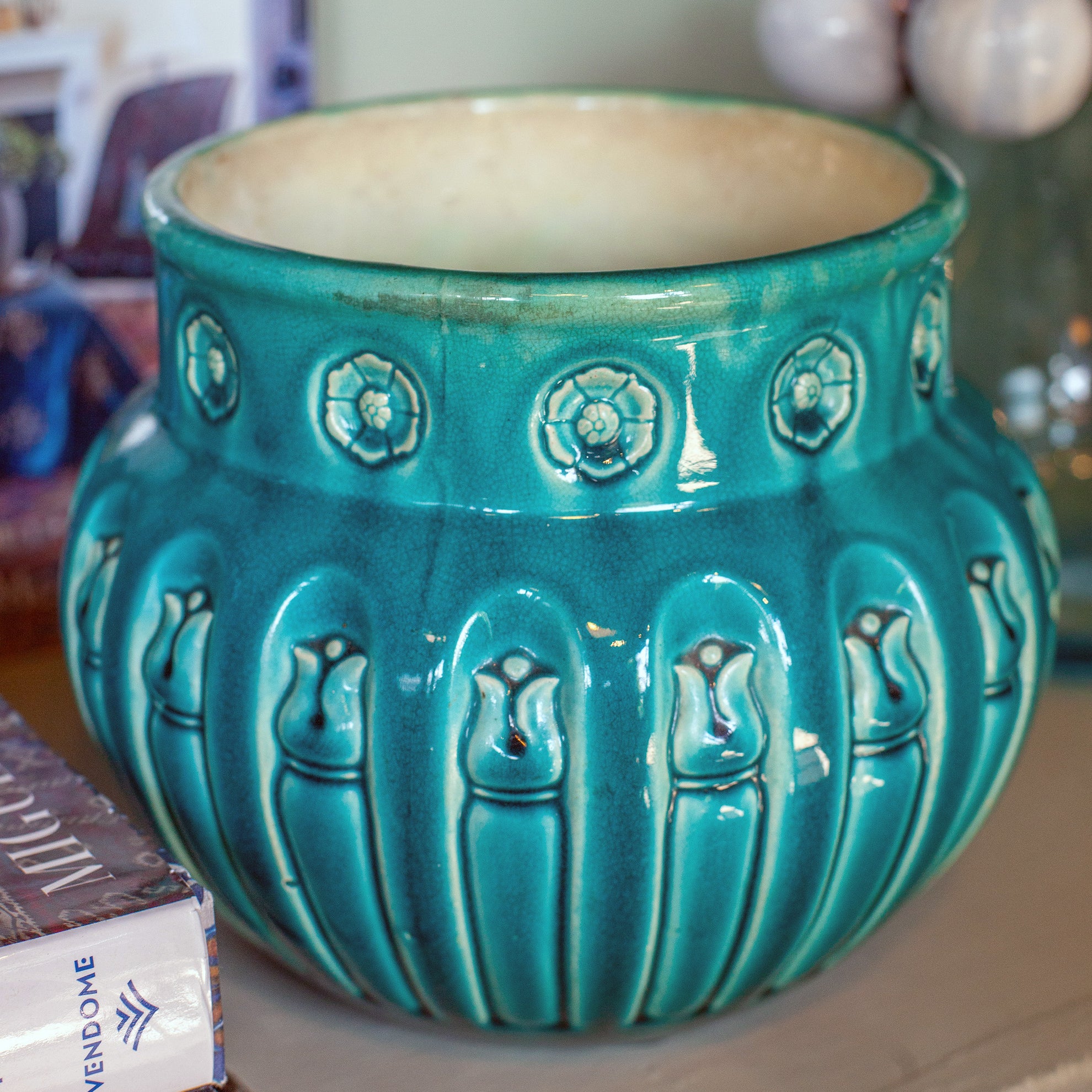 Bretby English Turquoise Planter, 1883-1921