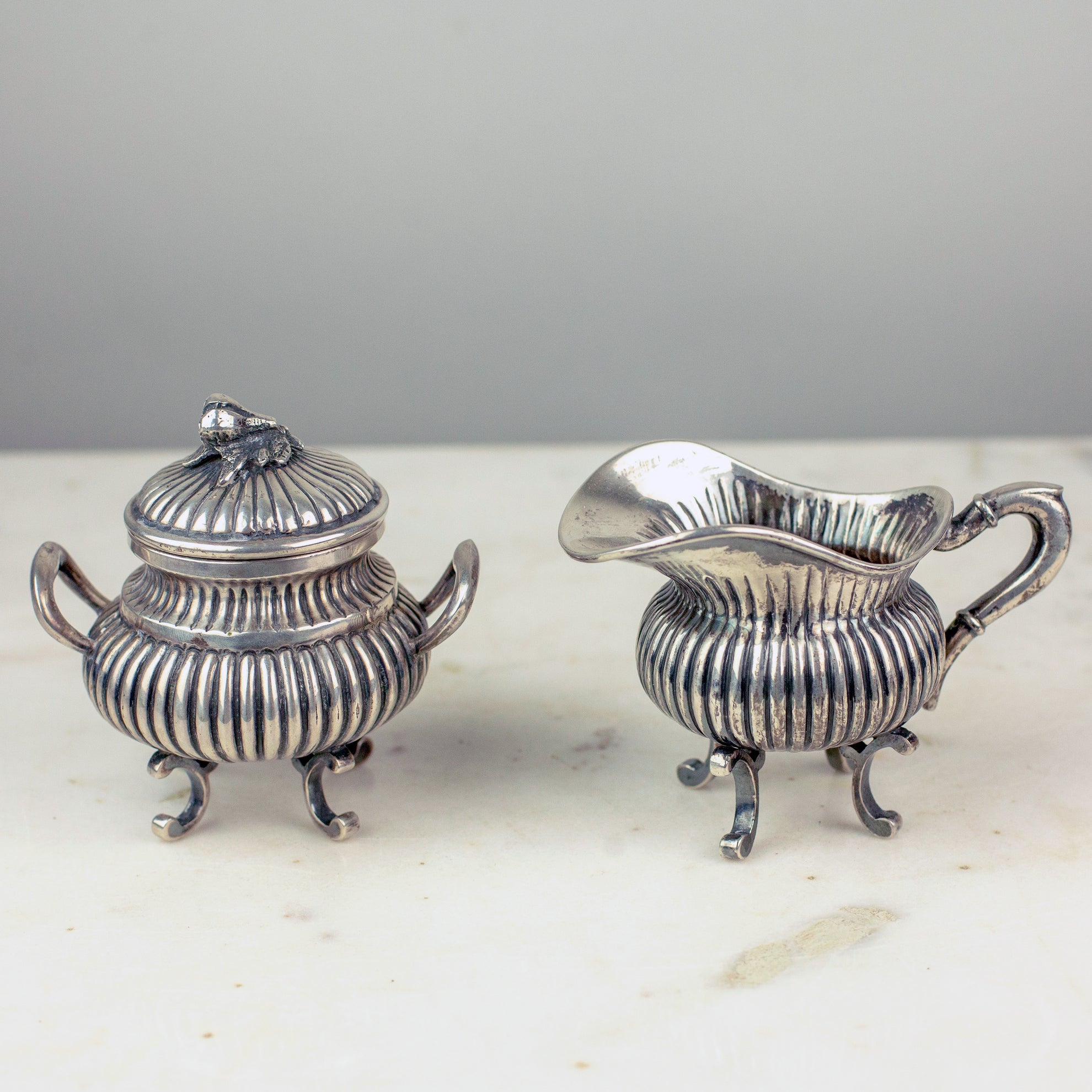 European Silver Creamer and Sugar Set