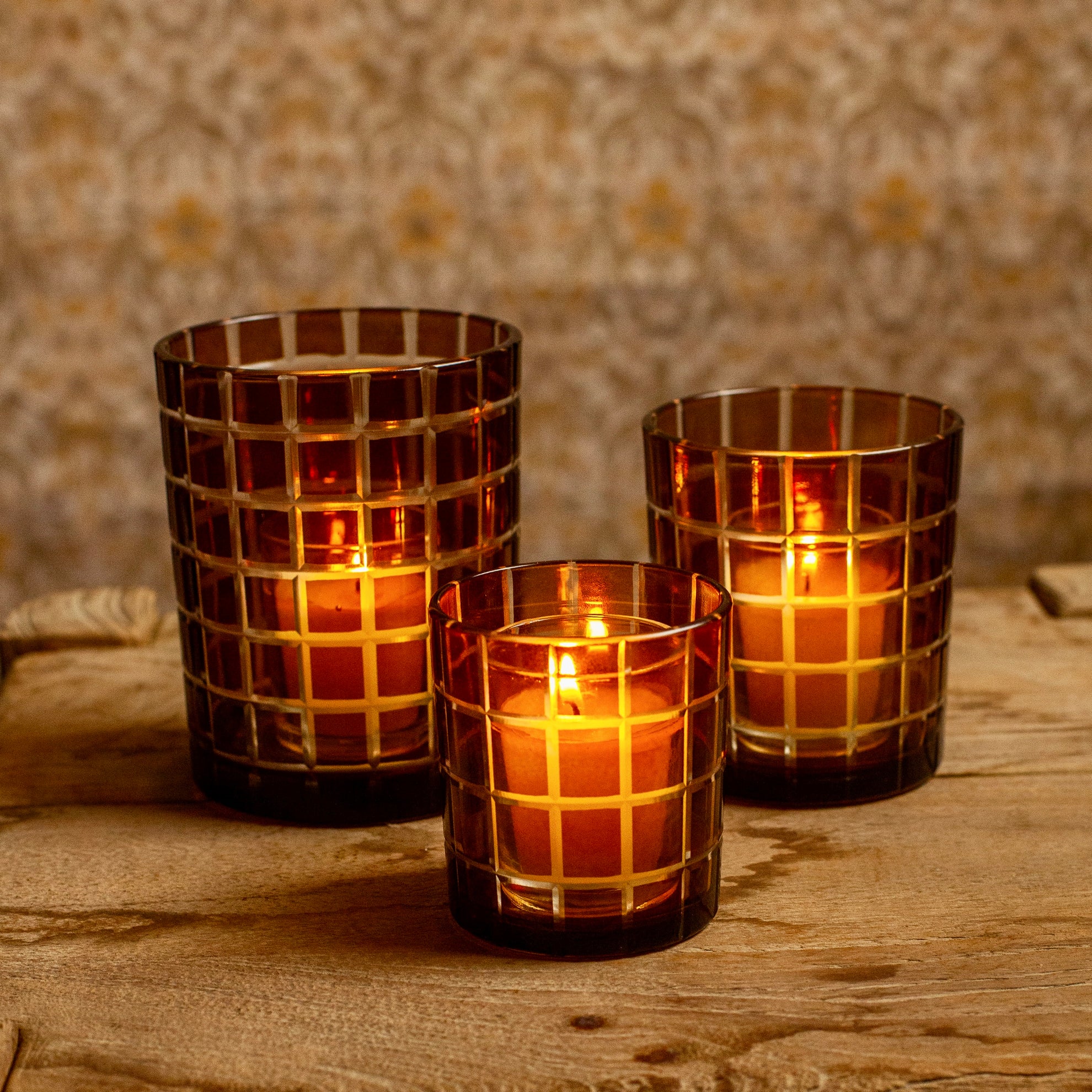 Brown Glass Pane Etched Votive