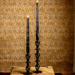 Gray Glass Skull Taper Candlestick Pair