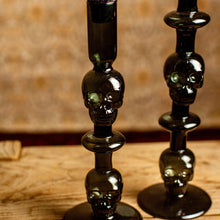 Load image into Gallery viewer, Gray Glass Skull Taper Candlestick Pair
