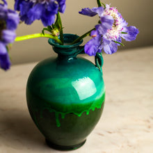Load image into Gallery viewer, Pietra Handmade Ionian Blue &amp; Green Drip Bud Vase with Handle
