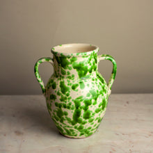Load image into Gallery viewer, Pietra Handmade Two Handled Green Splatter Puglian Vase
